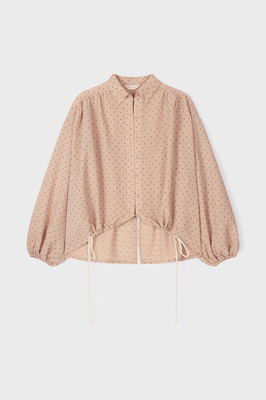 Polka Dot Balloon Sleeve Shirt | Beige